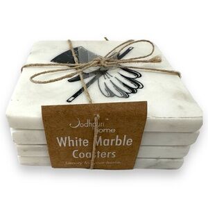 Jodhpuri White Marble Coaster Set Magic Hat With Gloves